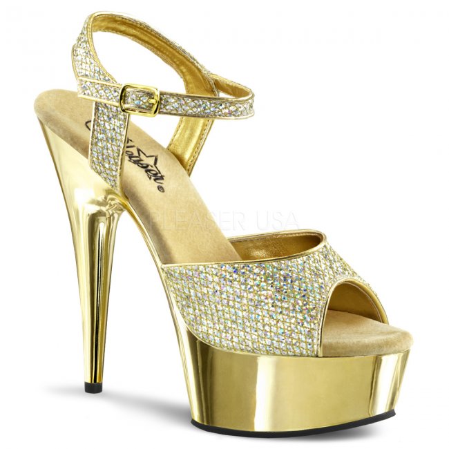 zlaté sandály na podpatku Delight-609g-g - Velikost 38
